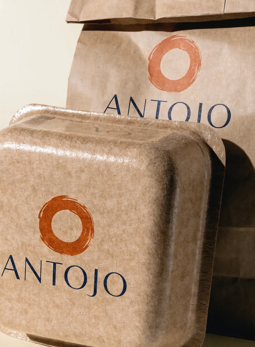 contenedor y bolsa de fibra kraft impresos a color para comida para llevar